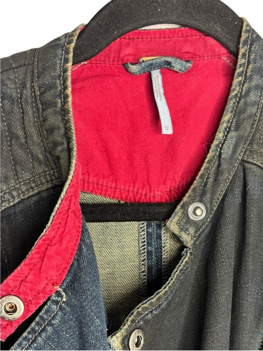 We The Free - Free People Denim Moto Jacket with Star Stripe Sleeves - Picture 4 of 10